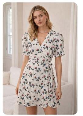 Olivaceous Floral Print Puff Sleeve Wrap Mini Dress